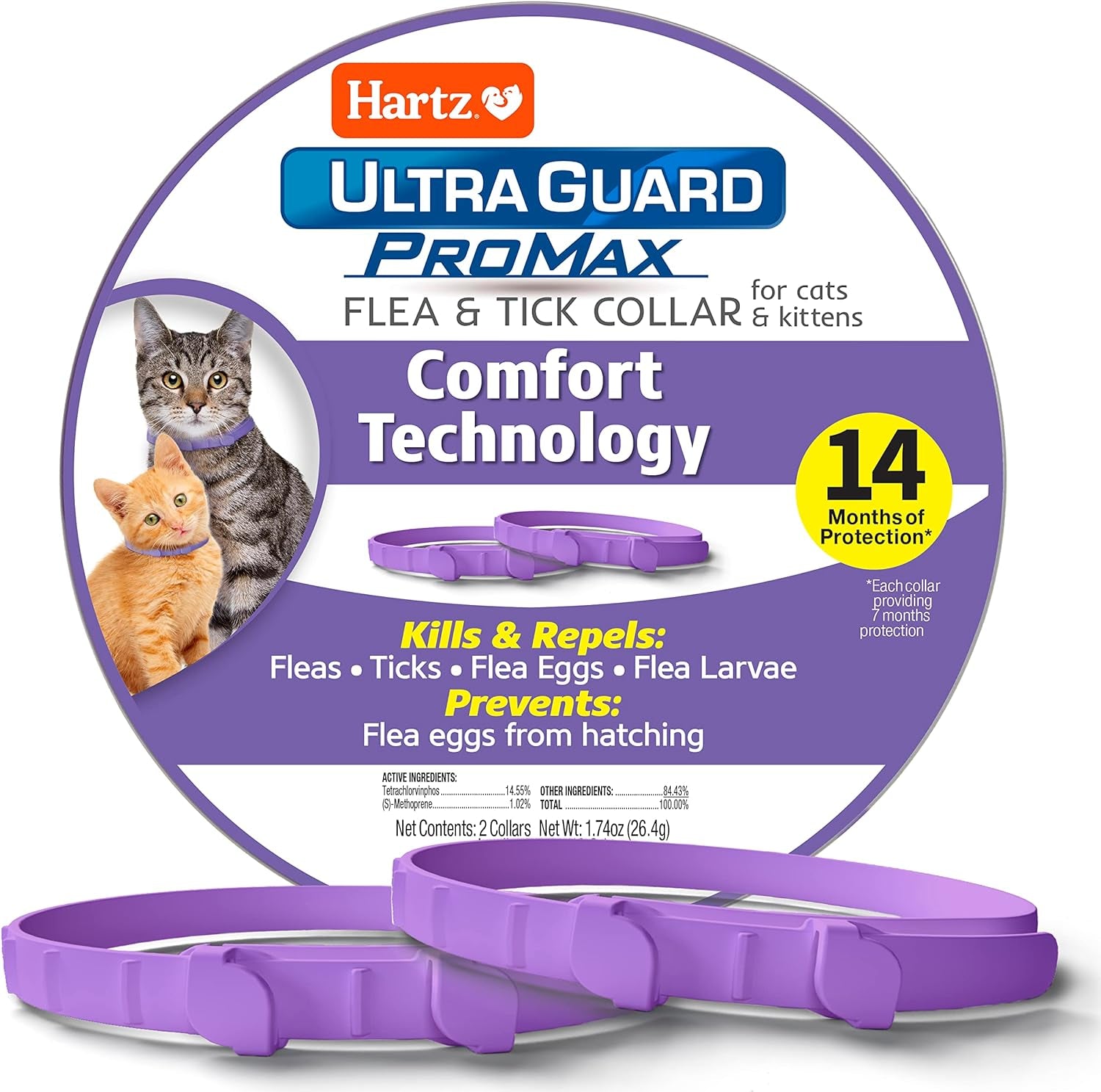 Hartz Ultraguard Promax Flea & Tick Collar for Cats I 14 Months Protection I Soft & Comfortable | Flea & Tick Prevention I 2 Pack