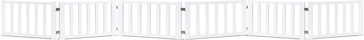 LZRS Solid Hardwood Freestanding Pet Gate,Wooden Dog Gates for Doorways,Nature Wood Dog Gates for the House,Dog Gate for Stairs,Freestanding Indoor Gate Safety Fence,White,24" Height-6 Panels