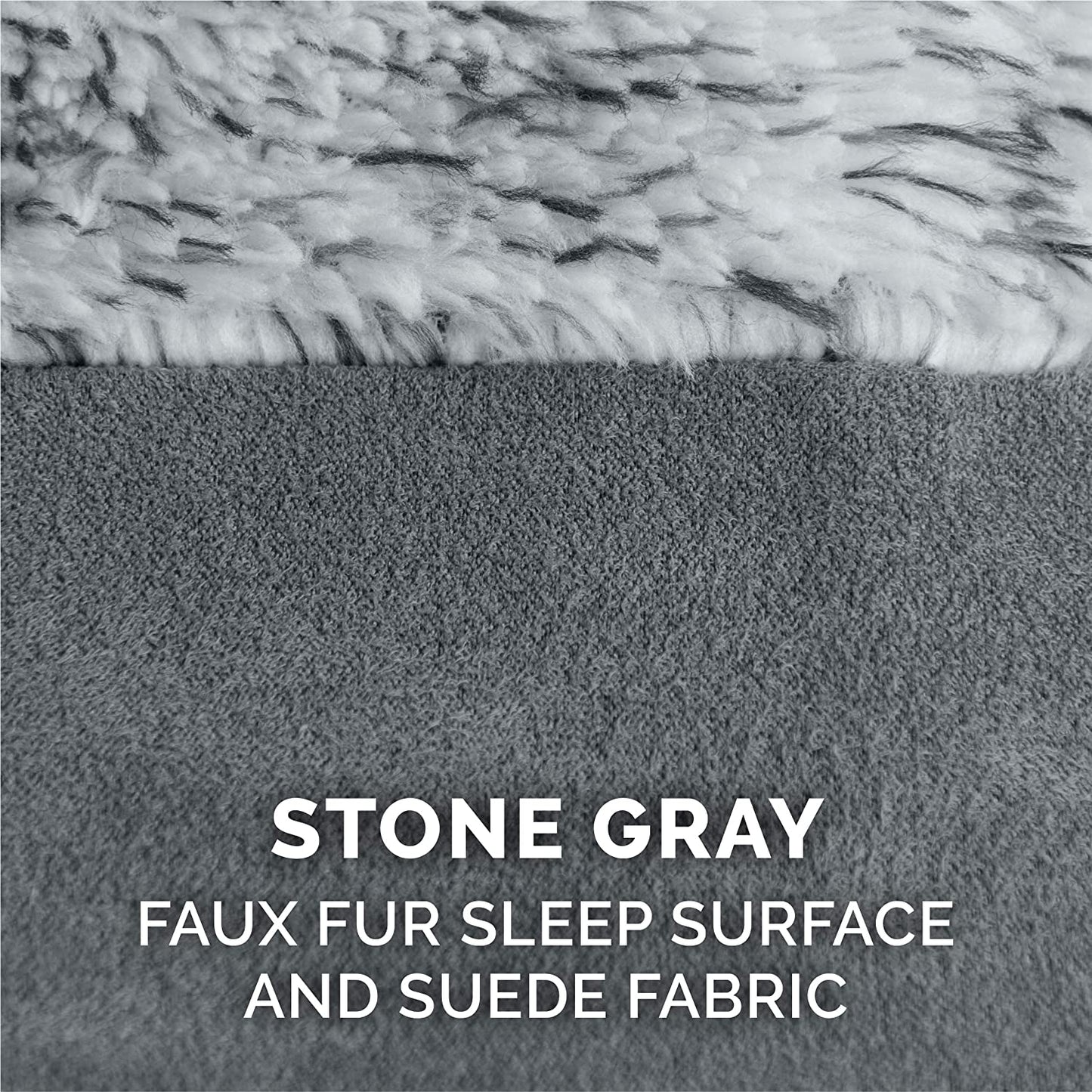 Furhaven Orthopedic Dog Bed for Medium/Small Dogs W/ Removable Bolsters & Washable Cover, for Dogs up to 35 Lbs - Two-Tone Plush Faux Fur & Suede L Shaped Chaise - Stone Gray, Medium