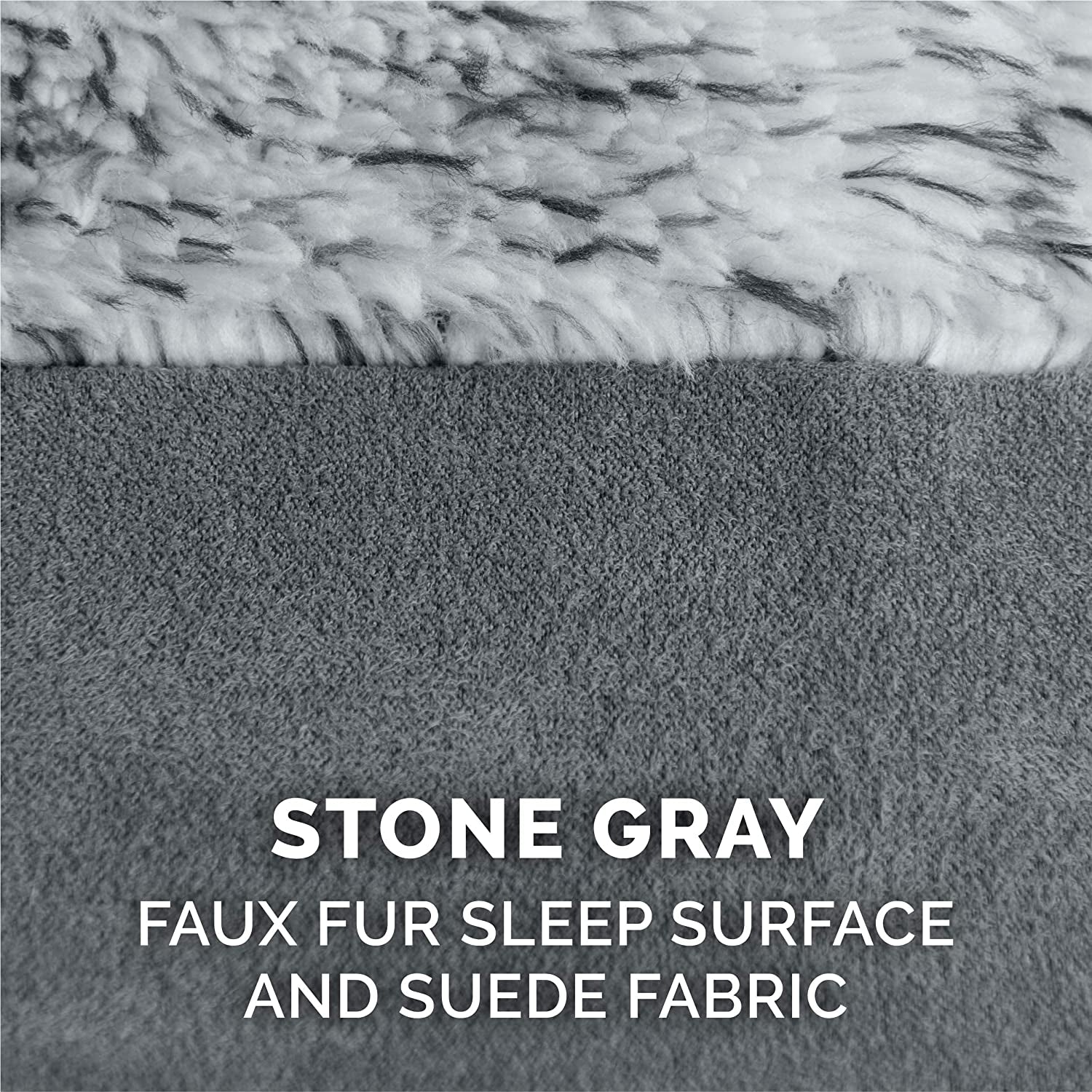 Furhaven Orthopedic Dog Bed for Medium/Small Dogs W/ Removable Bolsters & Washable Cover, for Dogs up to 35 Lbs - Two-Tone Plush Faux Fur & Suede L Shaped Chaise - Stone Gray, Medium