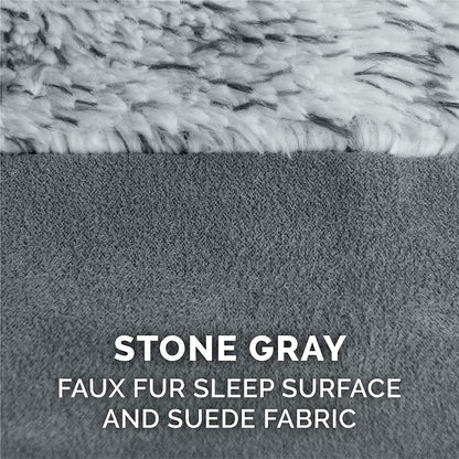 Furhaven Orthopedic Dog Bed for Medium/Small Dogs W/ Removable Bolsters & Washable Cover, for Dogs up to 35 Lbs - Two-Tone Plush Faux Fur & Suede L Shaped Chaise - Stone Gray, Medium