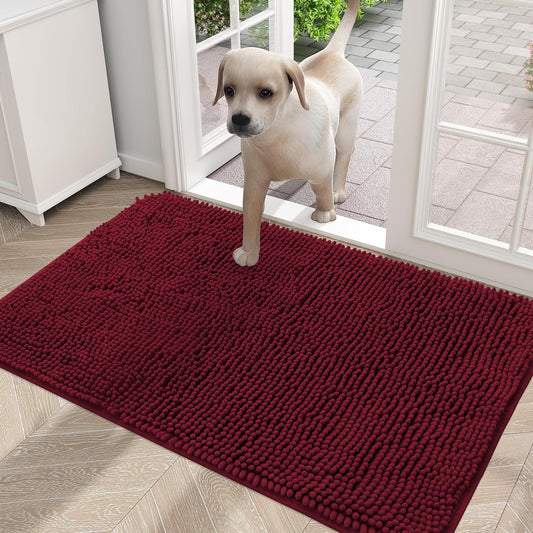 OLANLY Dog Door Mat for Muddy Paws, Absorbs Moisture and Dirt, Absorbent Non-Slip Washable Mat, Quick Dry Microfiber, Mud Mat for Dogs, Entry Indoor Door Mat for inside Floor(30X20 Inches, Burgundy)