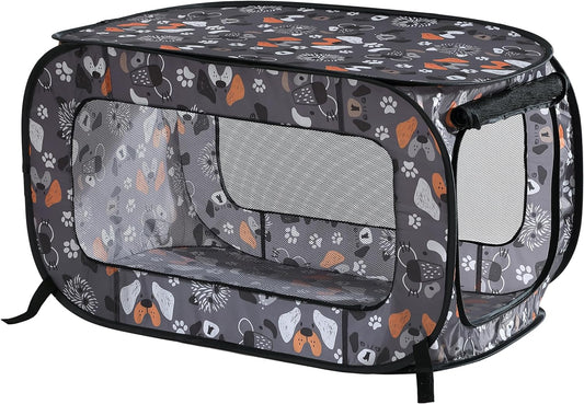 Beatrice Home Fashions Portable, Collapsible, Pop up Kennel Travel Cat and Dog Crate, 40" L X 27" W X 27" H, Face of Love