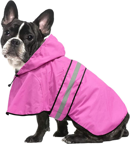 Reflective Puppy Raincoat - Waterproof Adjustable Pet Hooded Slicker Poncho Raincoats Jacket, Lightweight Dog Rain Coat(Pink, Small)