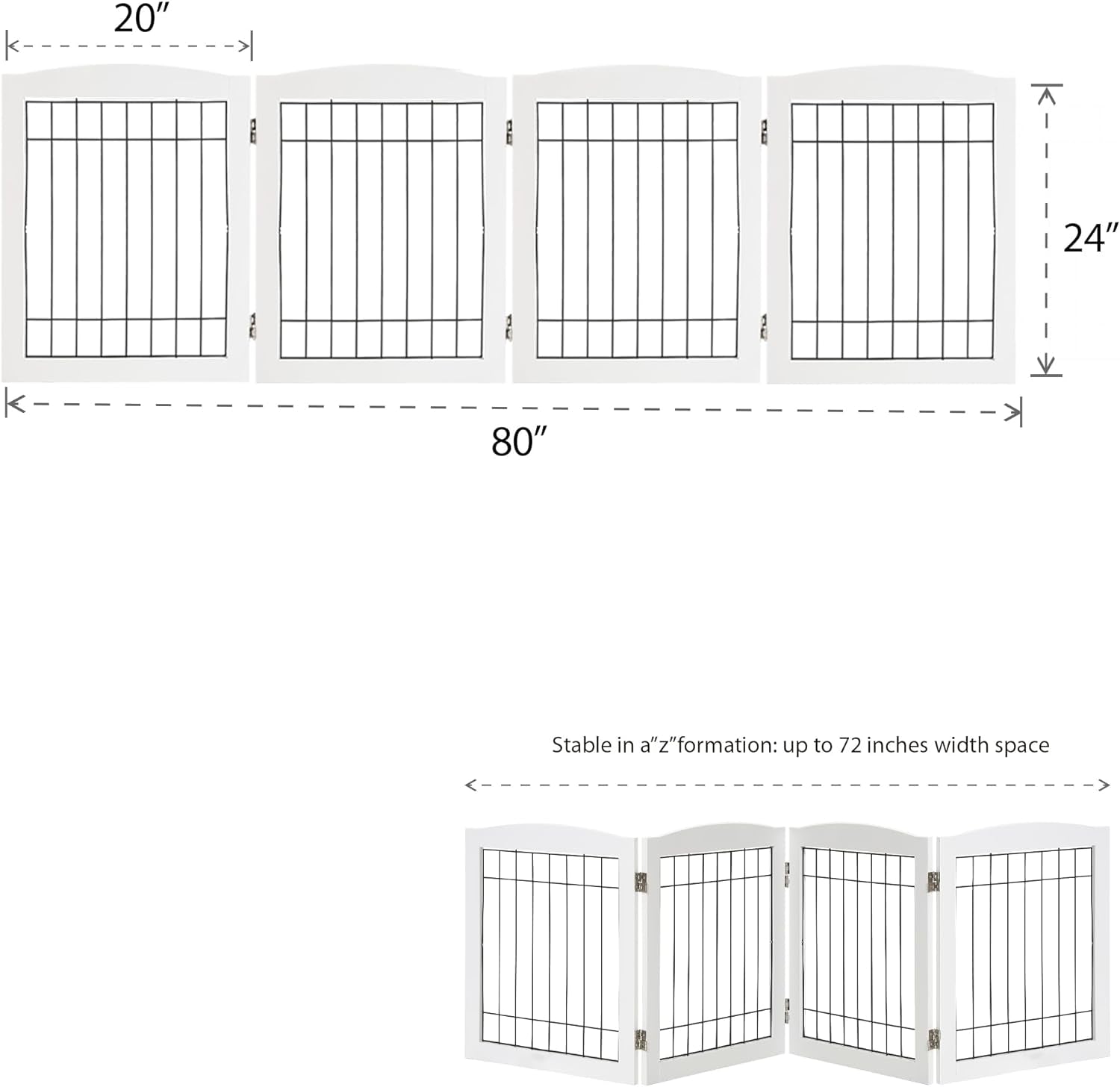 LZRS Sturdy Wood Pet Gate, Freestanding Wire Dog Gate Safety Fence Indoor, Foldable Stair Barrier Pet Exercise for Most Furry Friends, Dog Gate for Stairs, White,24" Height-4 Panels