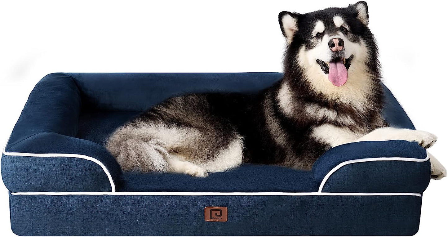 EHEYCIGA Orthopedic Dog Beds for Extra Large Dogs, Waterproof Memory Foam XXL Dog Bed with Sides, Non-Slip Bottom and Egg-Crate Foam Big Dog Couch Bed with Washable Removable Cover, Navy