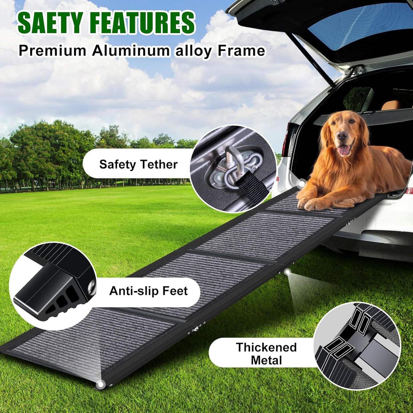 Dog Ramp for Car, 67" Long Portable Folding Pet Ramp with Extra Pet Blanket, Car Ramp with Non-Slip Rug Surface, Wider Dog Steps Perfect for Medium & Large Dogs Up to 260LBS Enter a Car, SUV & Truck