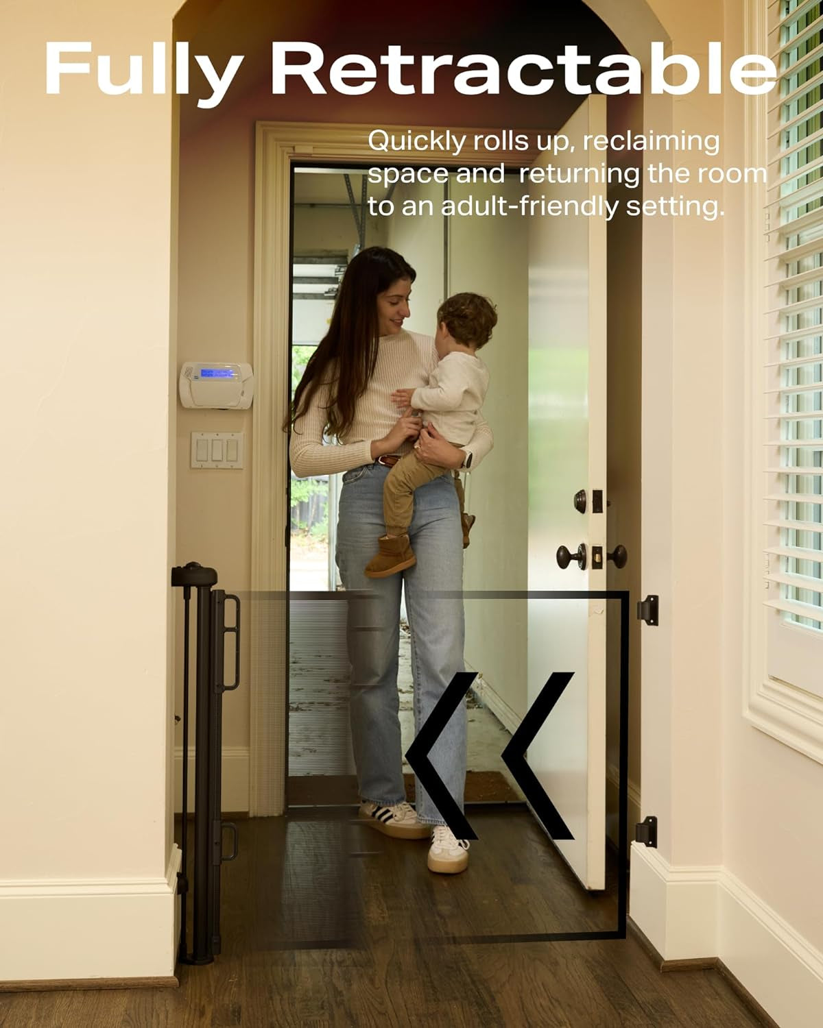 Cumbor Retractable Baby Gates for Stairs, Family & Mom'S Choice Awards Winner-Extends up to 55" Wide Mesh Dog Gate for the House, 34" Tall Child Gates for Doorways,Pet Door Indoor & Outdoor, Gray