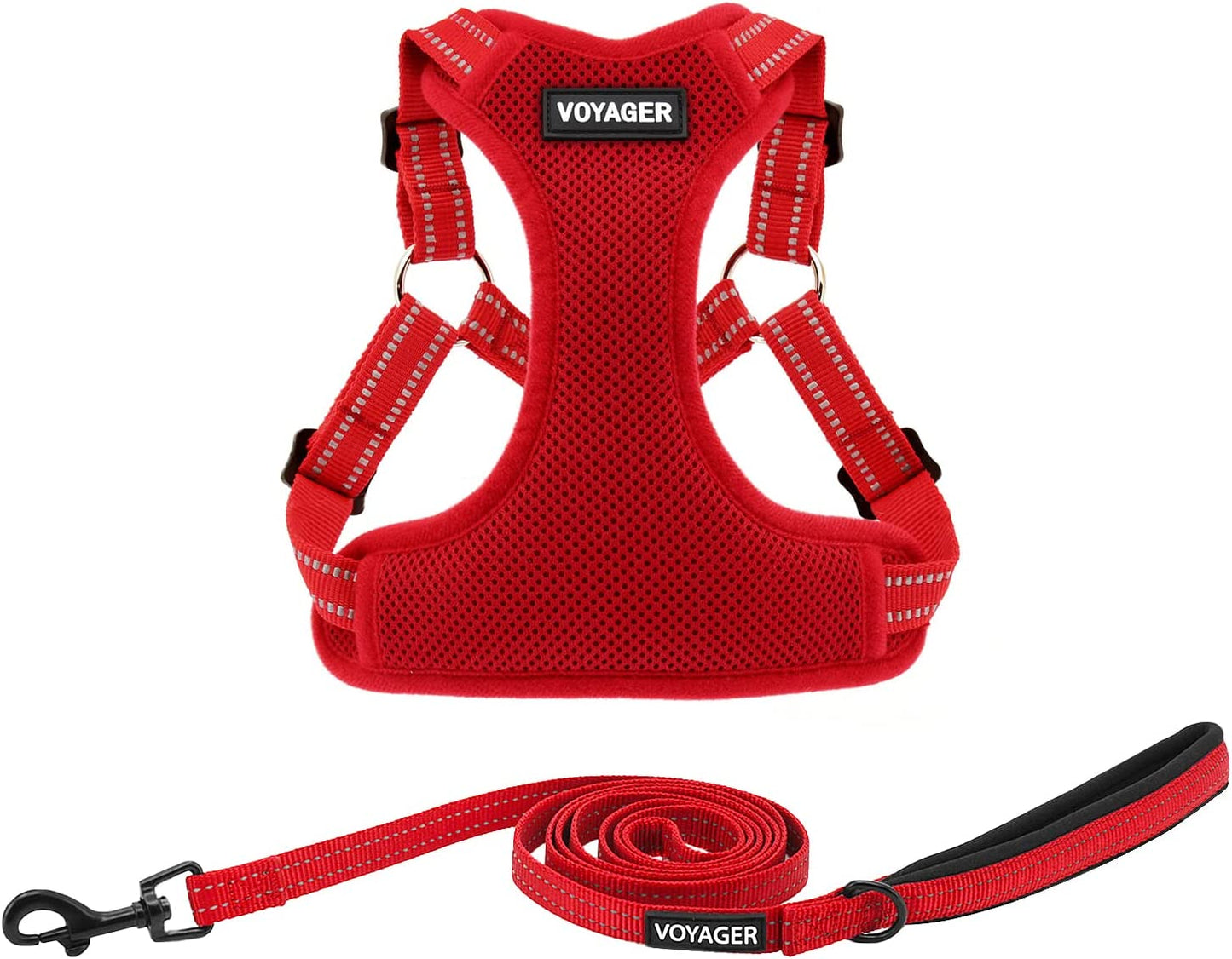 Best Pet Supplies Voyager Adjustable Dog Harness Leash Set with Reflective Stripes for Walking Heavy-Duty Full Body No Pull Vest with Leash D-Ring, Breathable All-Weather - Harness (Red), XL