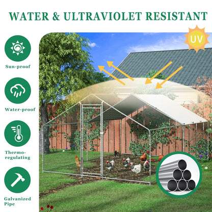 TOETOL Extra Large Metal Chicken Coop Walking Poultry Cage Hen Run House Rabbits Habitat Cage Spire Shaped Coops with Waterproof and Anti-Ultraviolet Cover for Backyard Farm