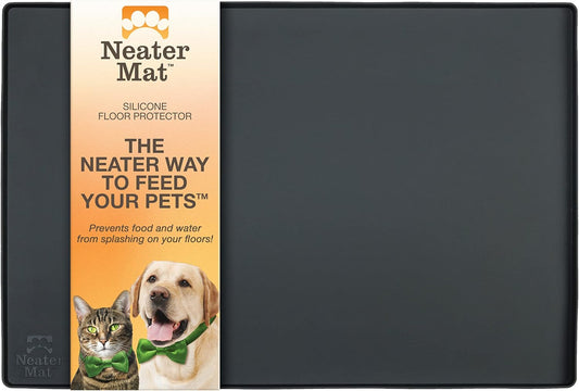 Neater Pet Brands Neater Mat - Waterproof Silicone Pet Bowls Mat - Protect Floors from Food & Water (Midnight Black, 32" X 24" Silicone)