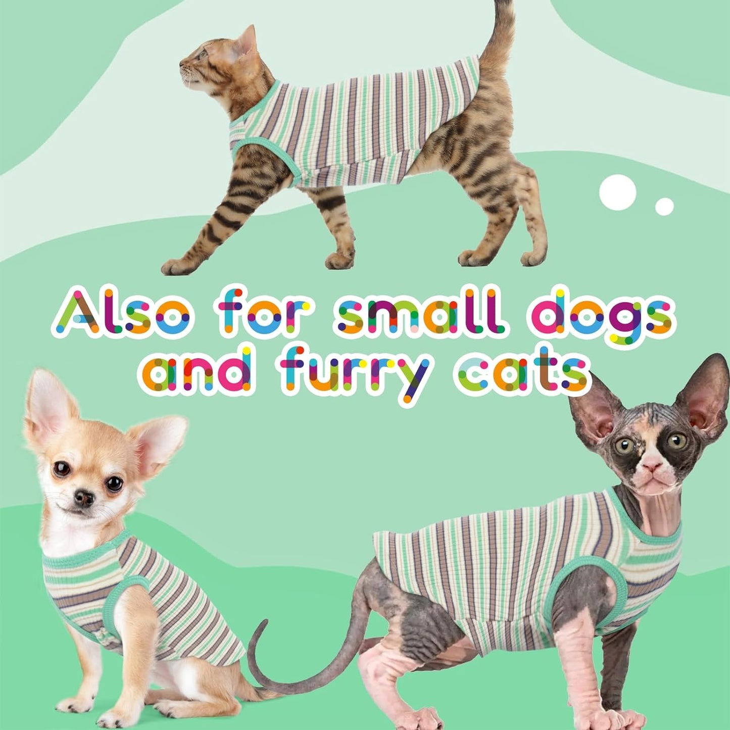 Nanaki Hairless Sphynx Cat Clothes Sphynx Sweaters for Cats Sleeveless, Cat Sweater Cat Shirts for Cats Only, Stripe Cat Shirt T-Shirts Breathable Cat Apparel Vest Pajamas Jumpsuit for Cats Small Dogs