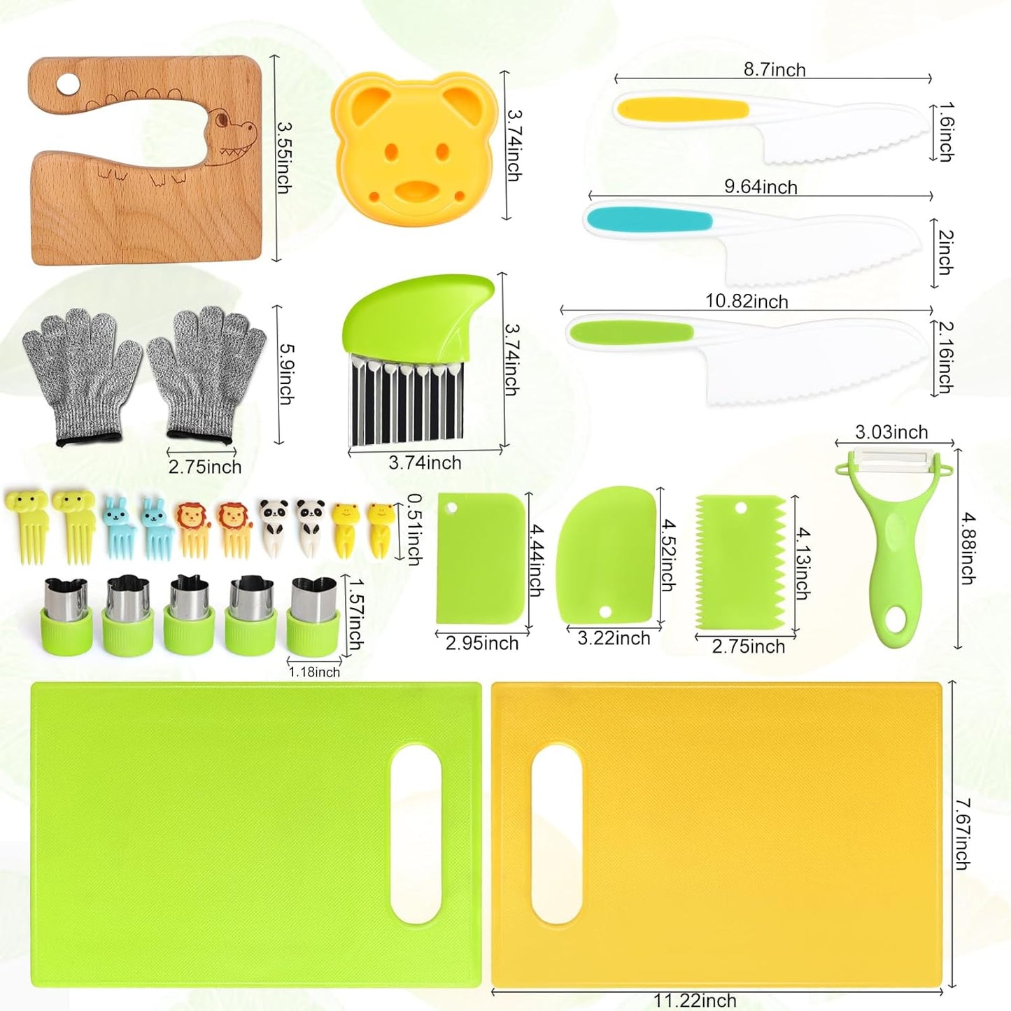 28PCS Toddler Knife Set - Kids Knifes for Real Cooking, Montessori Kids Kitchen Knife Set with Cutting Board Crinkle Cutters Kid Safe Knives, Toddlers Kitchen Tools for Age 2-10 Year Old Girl Boy