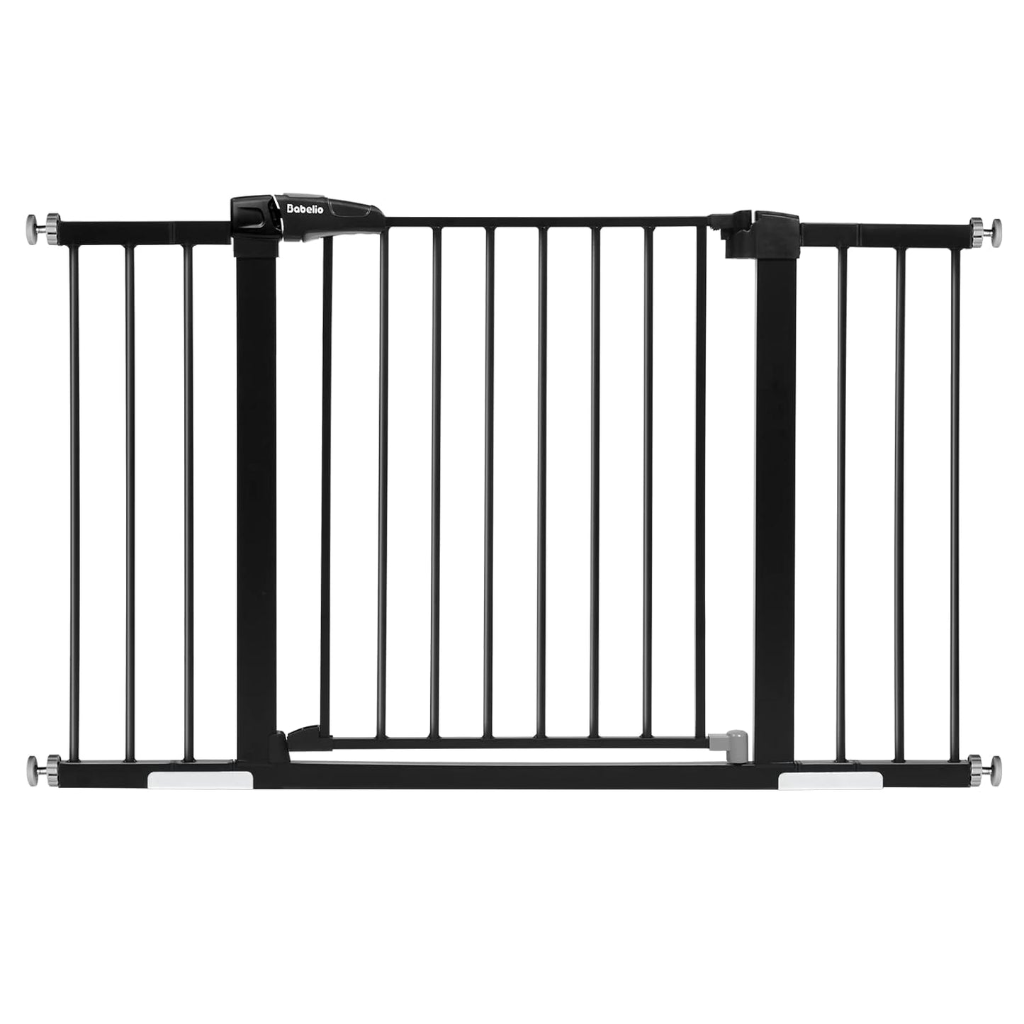 Babelio Metal Baby Gate, 29-48'' Auto Close Easy Install Pet Gate, Extra Wide Walk Thru Child Safety Gate with Door, Pressure Mounted Dog Gate for Doorways & Stairs, with Y Spindle Rods, Black