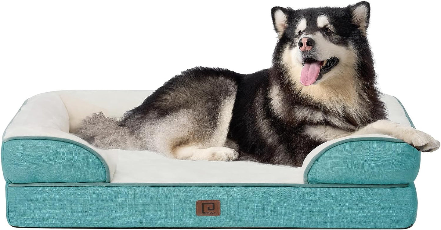 EHEYCIGA Orthopedic Dog Beds for Extra Large Dogs, Waterproof Memory Foam XXL Dog Bed with Sides, Non-Slip Bottom and Egg-Crate Foam Big Dog Couch Bed with Washable Removable Cover, Turquoise Blue