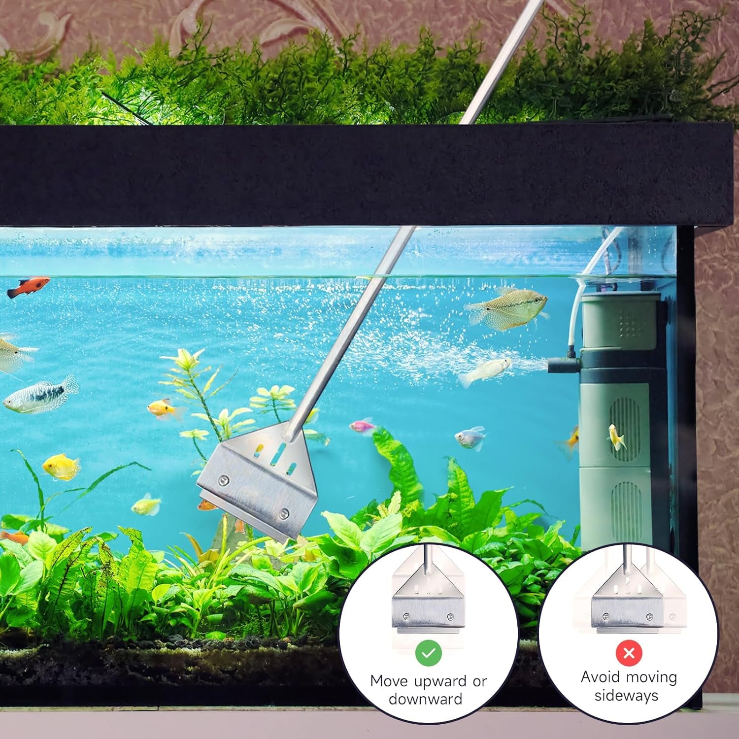 Kirecoo Algae Scraper for Glass Aquariums, 25.6" Fish Tank Cleaner, Stainless Steel Aquarium Glass Algae Scraper for Fish Tank with 10 Blades, Aquarium Cleaning tools, Fish Tank Accessories