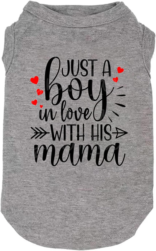 Dog Clothes Just a Boy in Love with Mama Shirts Pet Supplies Vest Small Medium Large Dog Apparel Parent-Child Suit (Large, Boy-Grey)