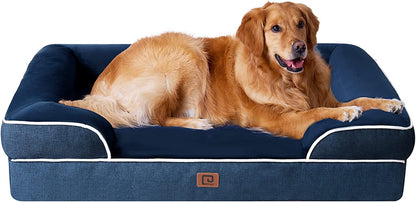 EHEYCIGA Orthopedic Dog Beds for Extra Large Dogs, Waterproof Memory Foam XL Dog Bed with Sides, Non-Slip Bottom and Egg-Crate Foam Big Dog Couch Bed with Washable Removable Cover, Navy