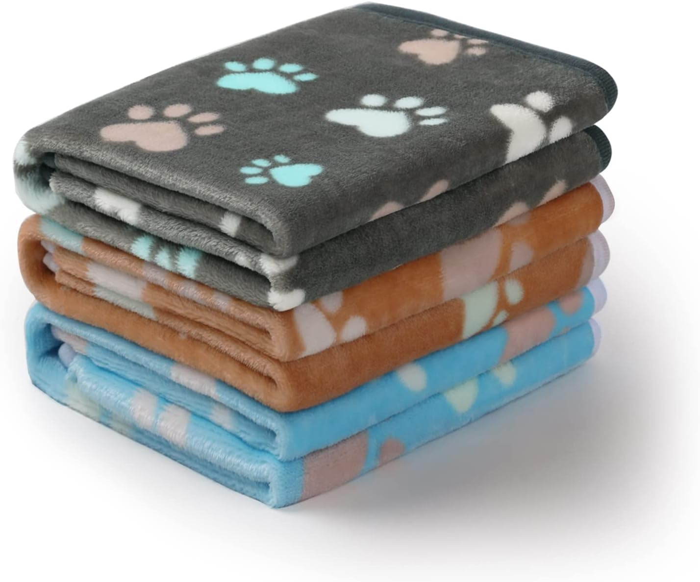 Luciphia 1 Pack 3 Blankets Fluffy Premium Fleece Pet Blanket Flannel Paw Printed Throw for Dog Cat(Medium 30X20'', Grey/Brown/Blue)