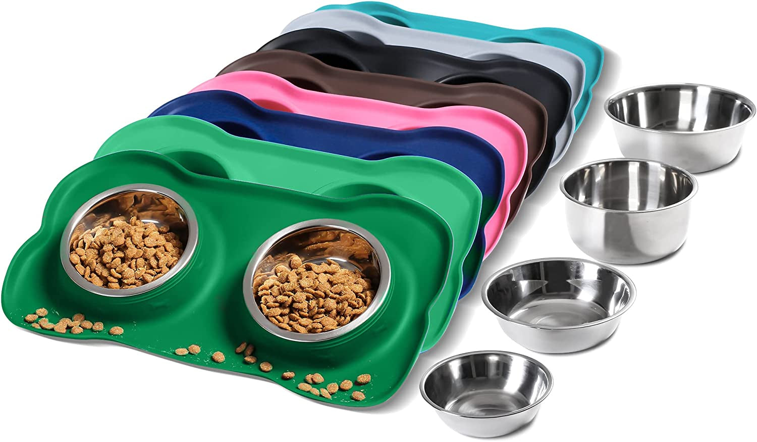 Hubulk Pet Dog Bowls 2 Stainless Steel Dog Bowl with No Spill Non-Skid Silicone Mat + Pet Food Scoop Water and Food Feeder Bowls for Feeding Small Medium Large Dogs Cats Puppies (X- L, Huntergreen)