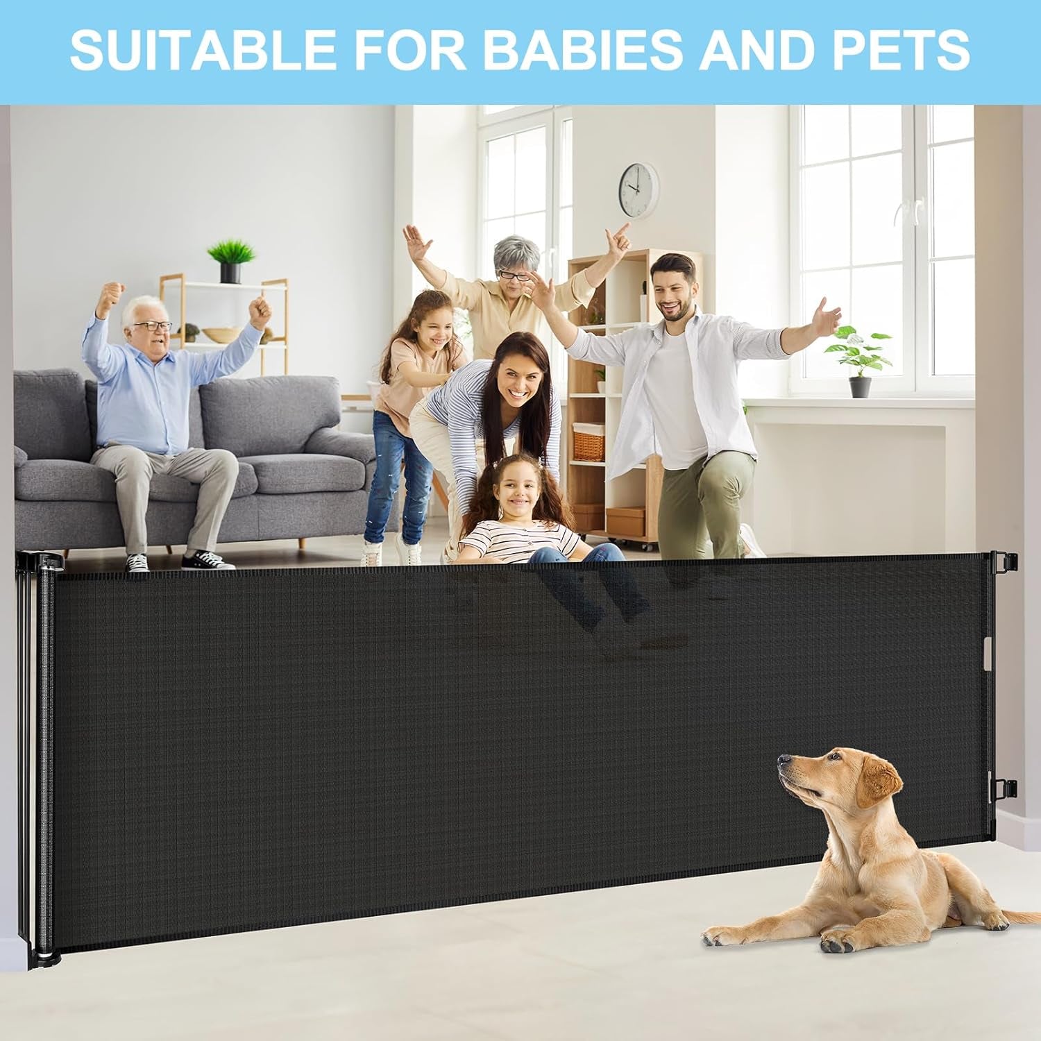 120 Inch Retractable Baby Gates for Stairs Retractable Dog Gate Extra Wide Baby Gate Extra Long Baby Gate for Large Opening Retractable Pet Gate Extra Large Baby Gate Retractable Baby Barrier (Timber)
