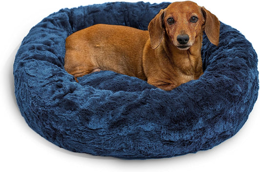 Best Friends by Sheri the Original Calming Donut Cat and Dog Bed in Lux Fur Navy, Small 23"