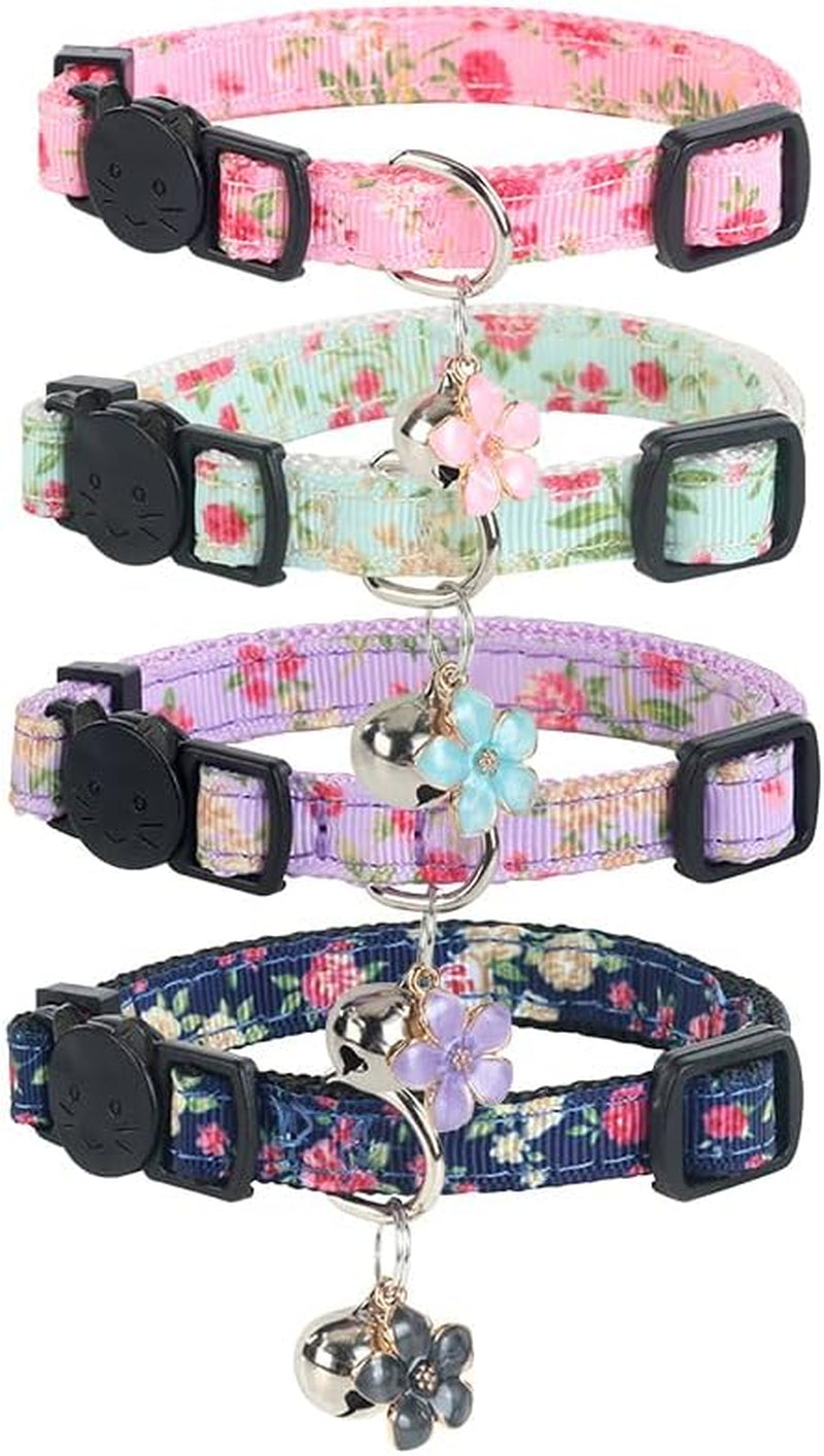 Breakaway Cat Collar with Bell, 4 Pack Safety Adjustable Cat Collars Set…