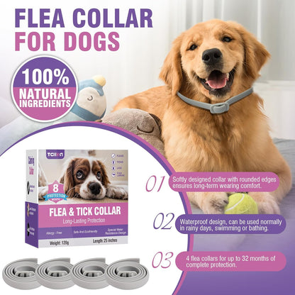 Flea Collar for Dogs 4 Pack Flea and Tick Collar for Dogs 8 Months Long-Term Protection Natural Tick Collar for Dogs Waterproof Adjustable Size Dog Flea Collar Suitable for Small Medium and Large Dog