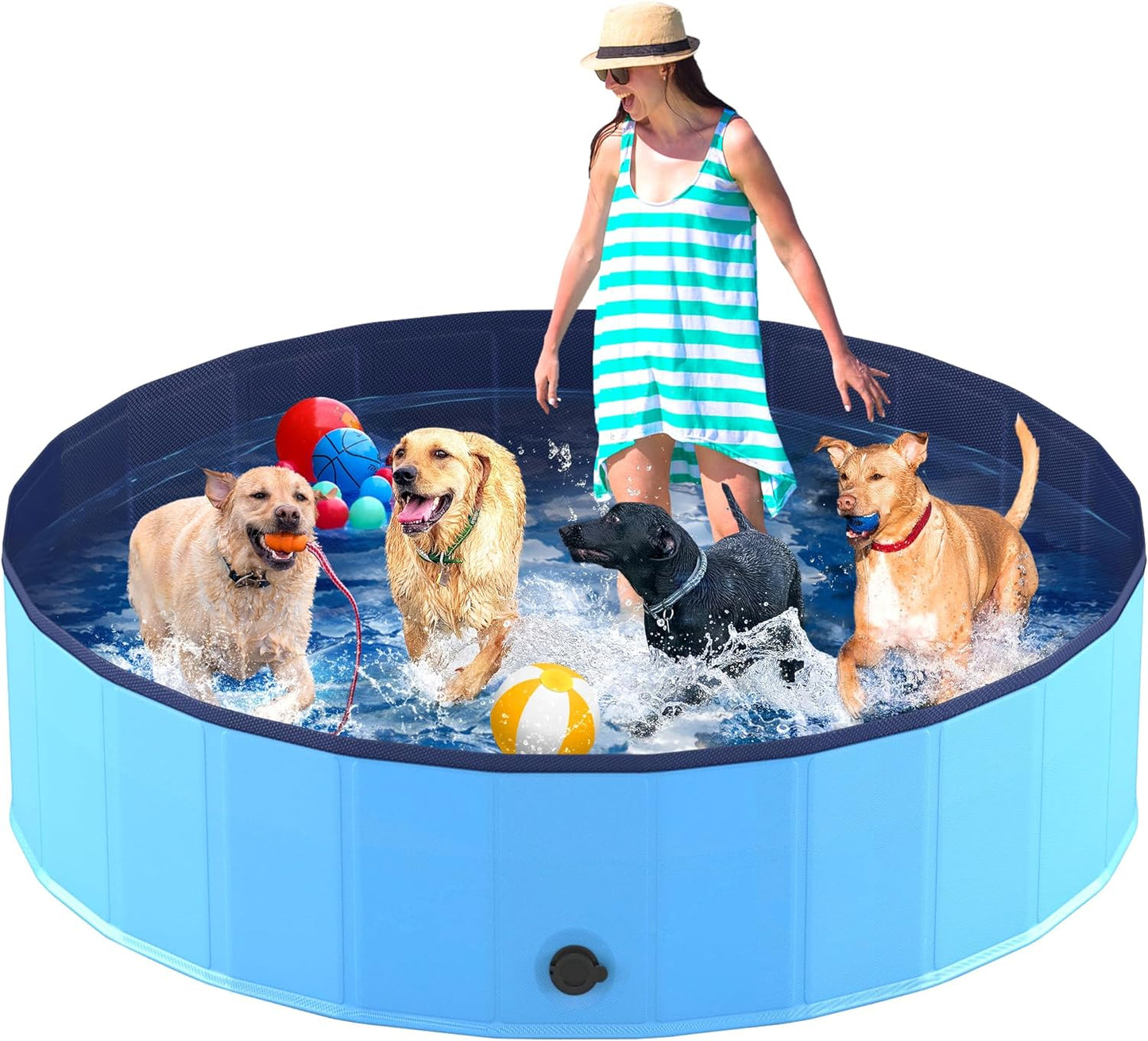 Niubya Foldable Dog Pool, Collapsible Hard Plastic Dog Swimming Pool, Portable Bath Tub for Pets Dogs and Cats, Pet Wading Pool for Indoor and Outdoor, 80 X 12 Inches