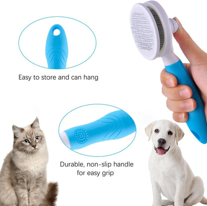 Cat Grooming Brush, Self Cleaning Slicker Brushes for Dogs Cats Pet Grooming Brush Tool Gently Removes Loose Undercoat, Mats Tangled Hair Slicker Brush for Pet Massage-Self Cleaning Upgraded (Gray)