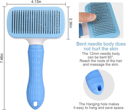 Atlamia Self Cleaning Slicker Brush,Dog Brush & Cat Brush with Massage Particles,Removes Loose Hair & Tangles,Skin Friendly & Promote Circulation-Blue