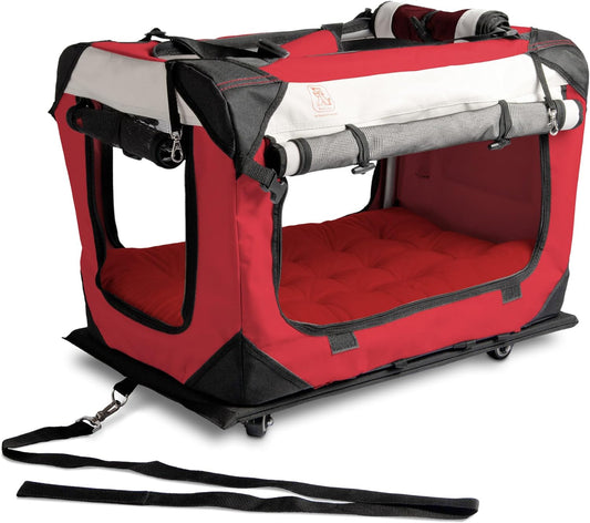 Large Cat Carrier on Wheels & Dog Carrier for 2 Cats or Medium Dog. Rolling, Soft Sided Pet Carrier for Travel. Collapsible, Portable Cat Bag with Soft Bed, Top & Side Loading, Locking Zippers