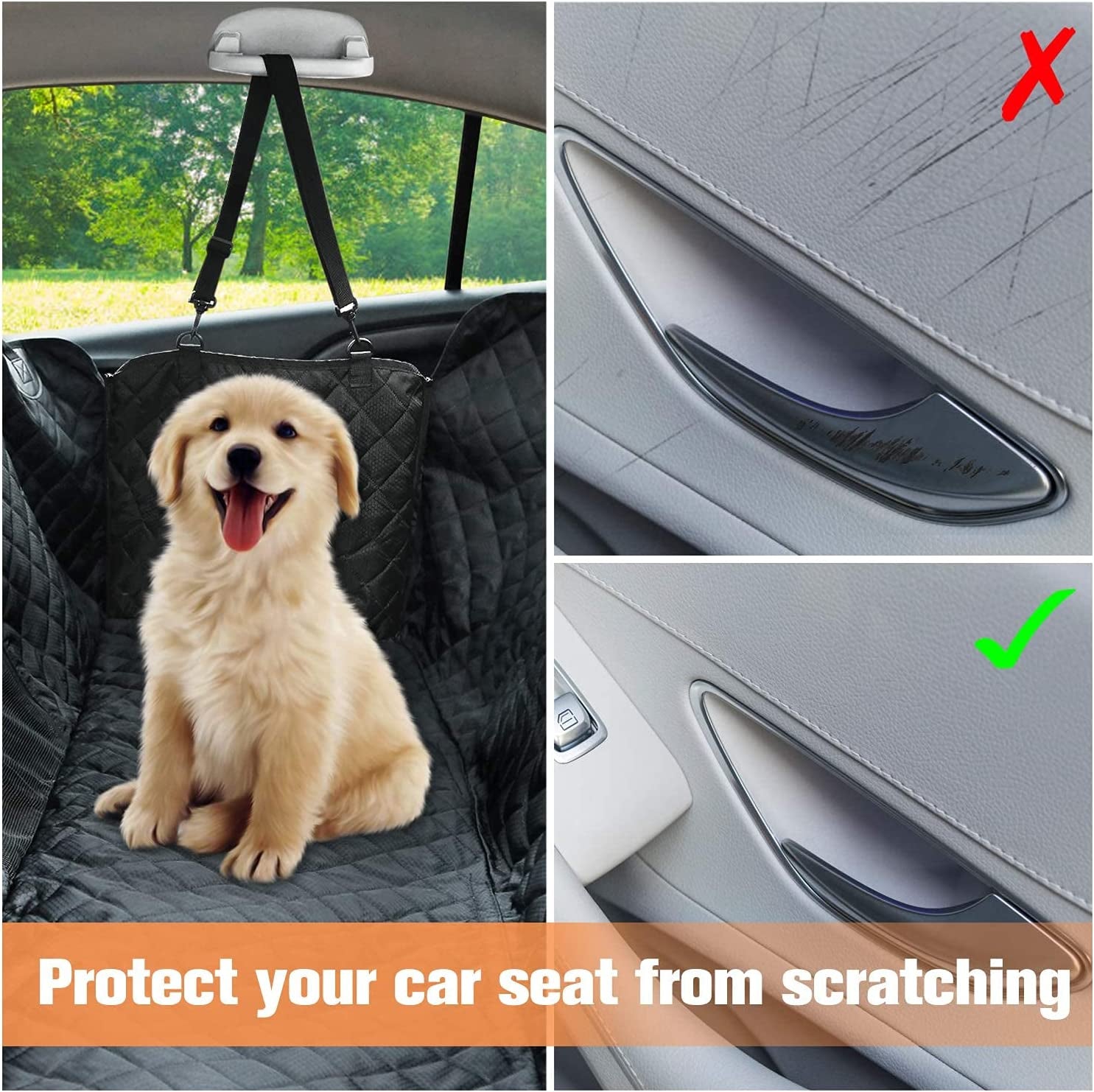 PETICON Dog Car Seat Cover with Mesh Window, 100% Waterproof Dog Seat Cover for Back Seat, Scratchproof Dog Hammock for Cars, Trucks, Suvs, Jeeps