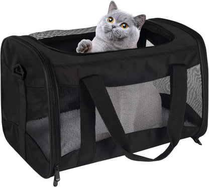 Cat Carrying Case - Pet Carrier Airline Approved, Protable and Breathable Pet Travel Carrier Removable Fleece Pad, Collapsible Cat Carrier Dog Carrier for Medium Cats Small Cats Dogs (17*11*11 Grey)