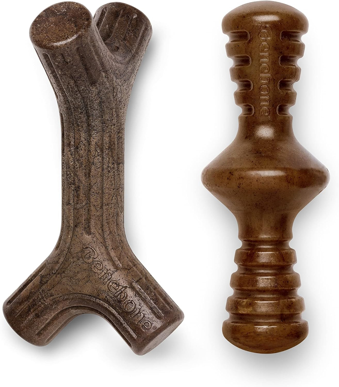 Benebone 2-Pack Maplestick/Zaggler Durable Dog Chew Toys, Real Maplewood, Real Bacon, Made in USA Medium