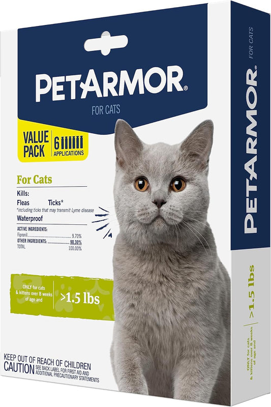 Petarmor for Cats, Flea & Tick Treatment for Cats (Over 1.5 Pounds), Includes 6 Month Supply of Topical Flea Treatments