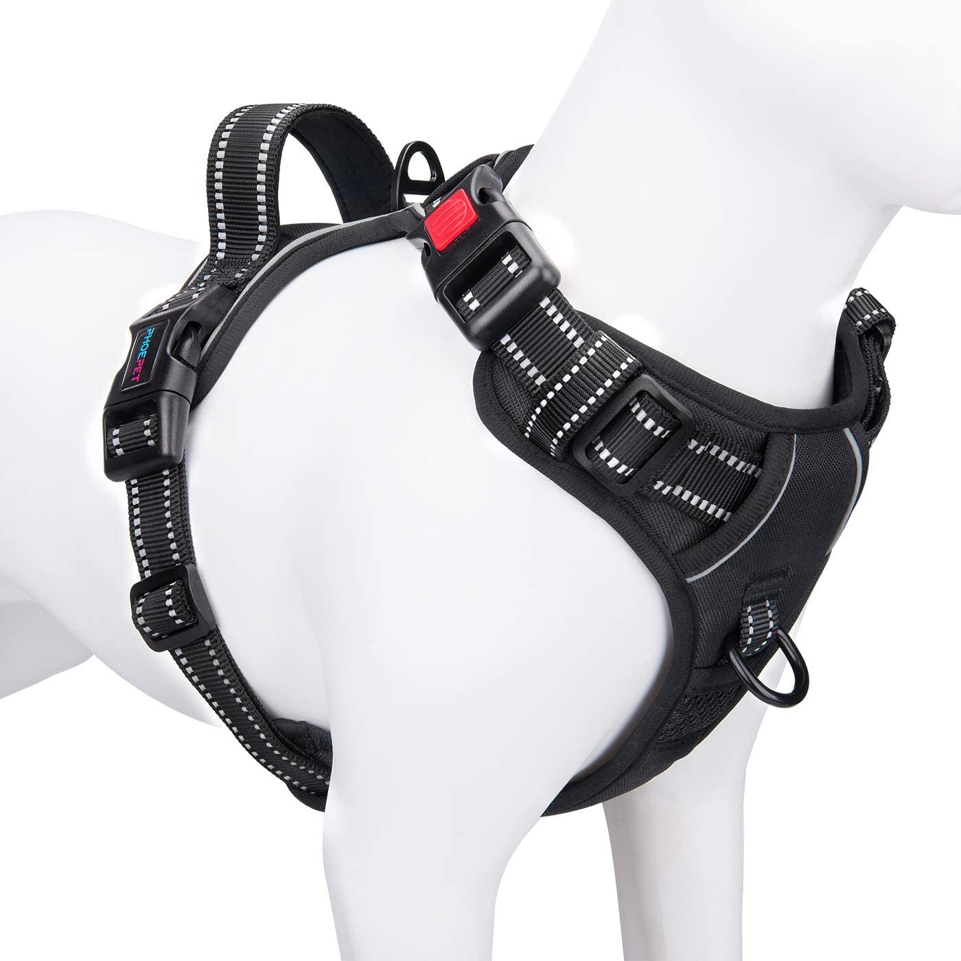 PHOEPET No Pull Dog Harnesses for Small Dogs Reflective Adjustable Front Clip Vest with Handle 2 Metal Rings 3 Buckles [Easy to Put on & Take Off](Xs, Black)