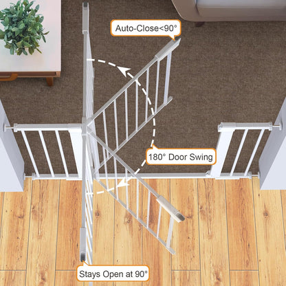 Cumbor 29.7-46" Baby Gate for Stairs, Mom's Choice Awards Winner-Auto Close Dog Gate for the House, Easy Install Pressure Mounted Pet Gates for Doorways, Easy Walk Thru Wide Safety Gate for Dog, White