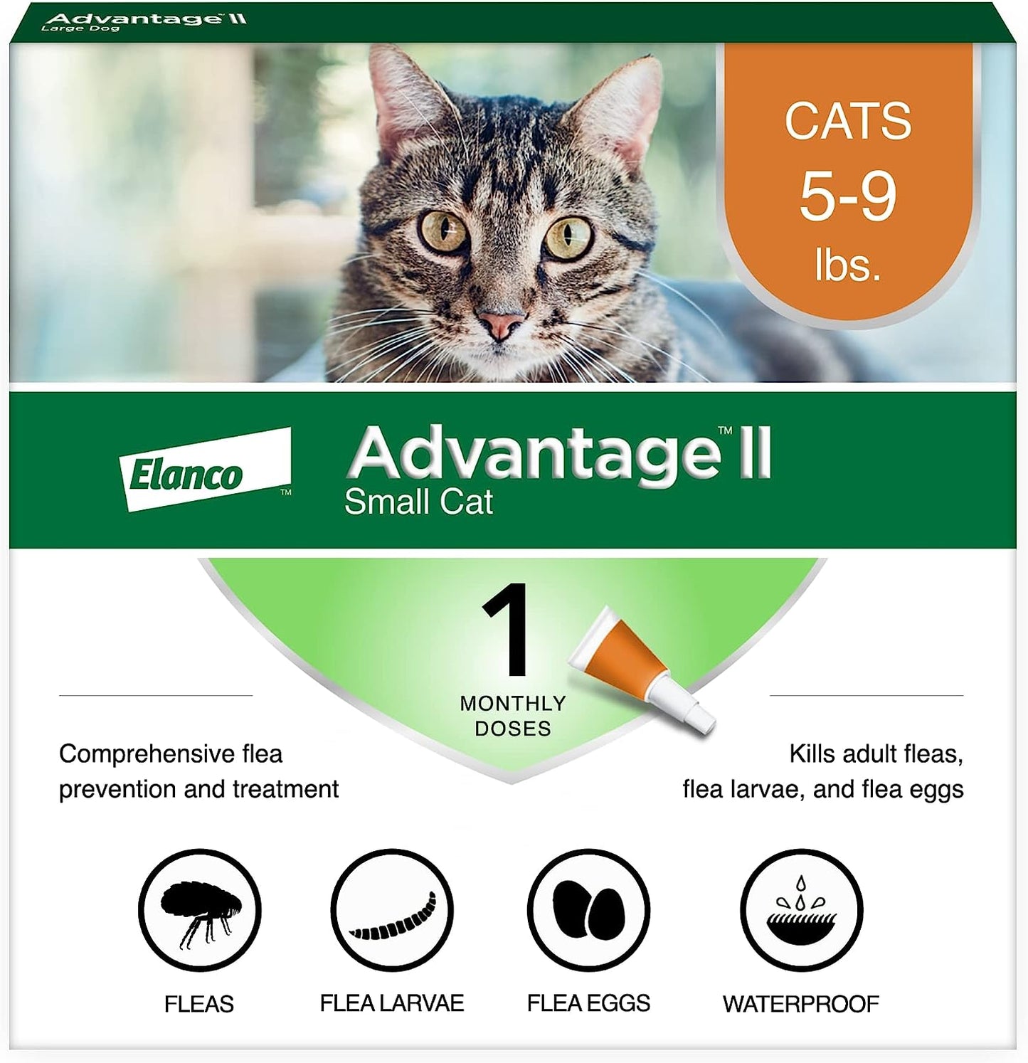 Advantage II Small Cat Vet-Recommended Flea Treatment & Prevention | Cats 5-9 Lbs. | 1-Month Supply