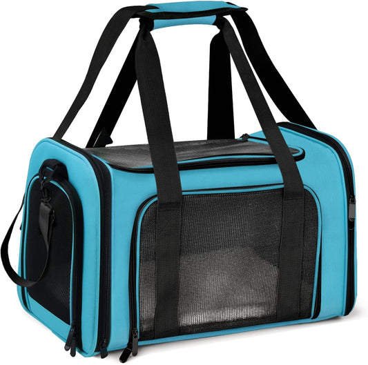 Henkelion Pet Carrier for Small Medium Cats Puppies up to 15 Lbs, Airline Approved Small Dog Travel Puppy Carrier Soft Sided, Collapsible - Blue