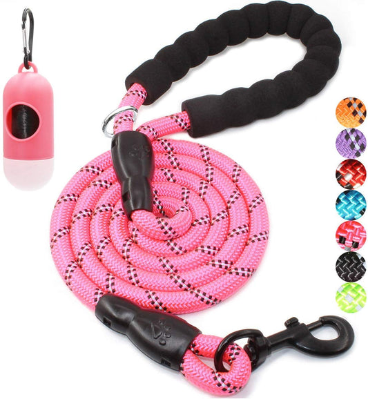 BAAPET 2/4/5/6 FT Dog Leash with Comfortable Padded Handle and Highly Reflective Threads for Small Medium and Large Dogs (6FT-1/2'', Pink)