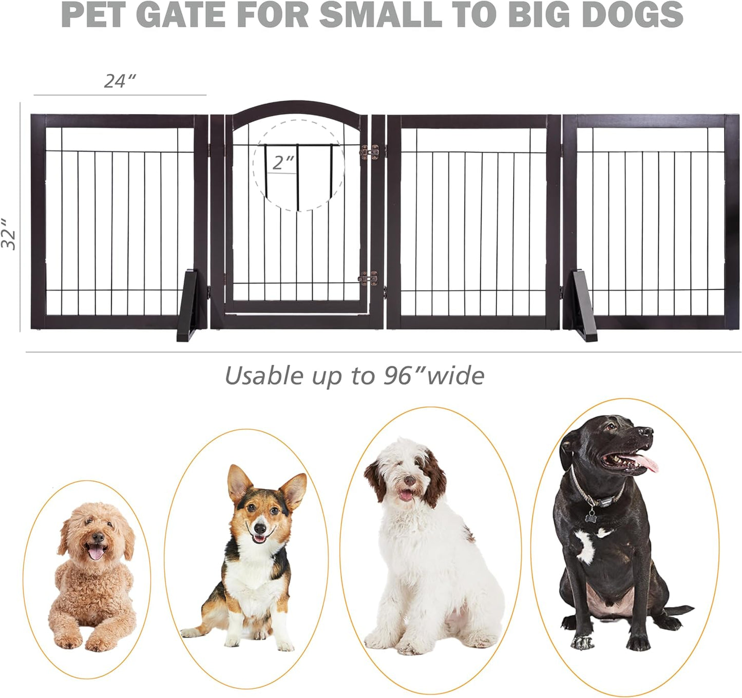 Spirich Freestanding Wire Pet Gate for Dogs, 30 Inches Tall Dog Gate for the Houes, Doorway, Stairs, Pet Puppy Safety Fence, Espresso, 3 Panels (No Include Support Feet)