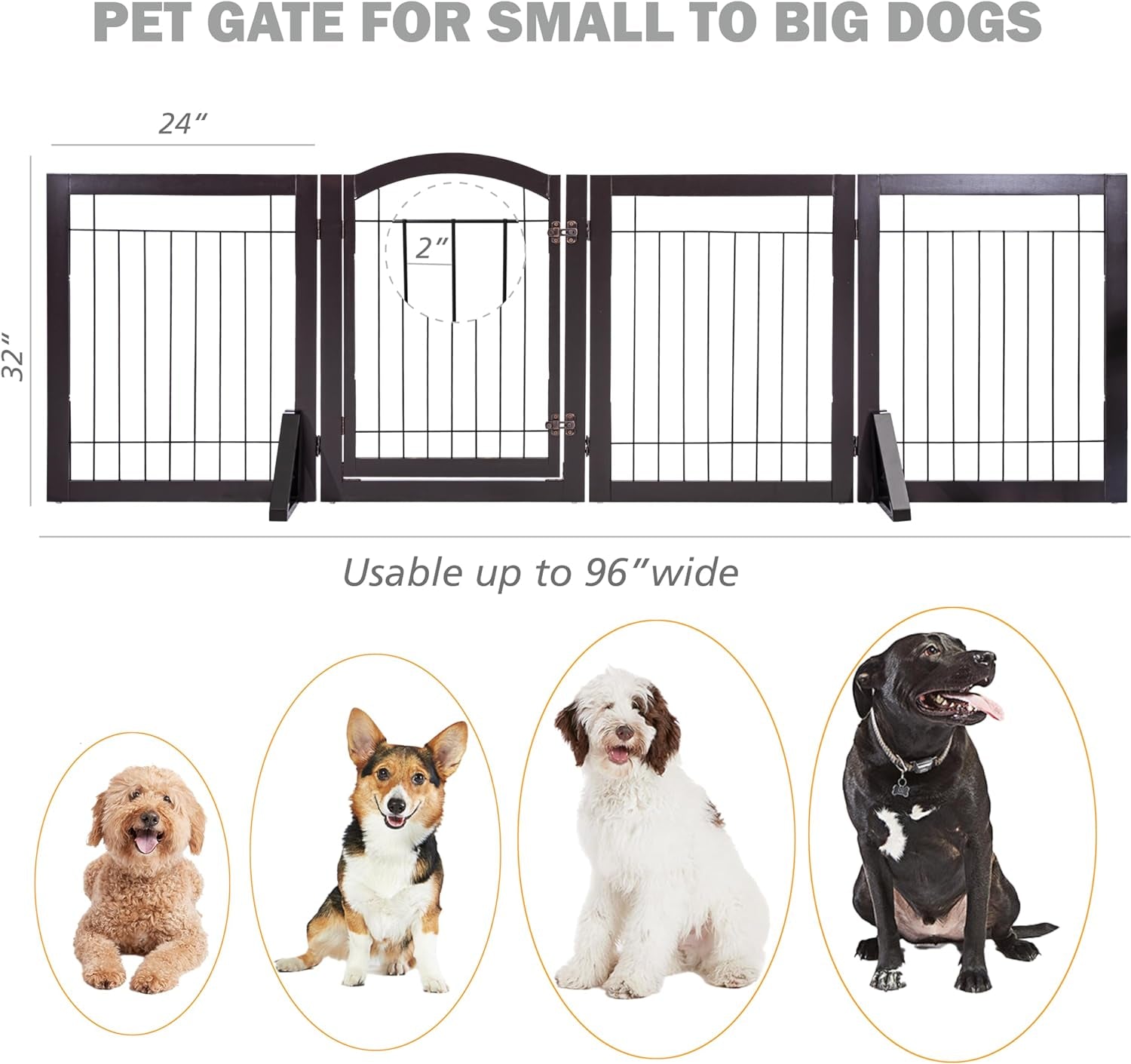 Spirich Freestanding Wire Pet Gate for Dogs, 60 Inches Extra Wide, 30 Inches Tall Dog Gate for the Houes, Doorway, Stairs, Pet Puppy Safety Fence, White- 3 Panels(No Include Support Feet)