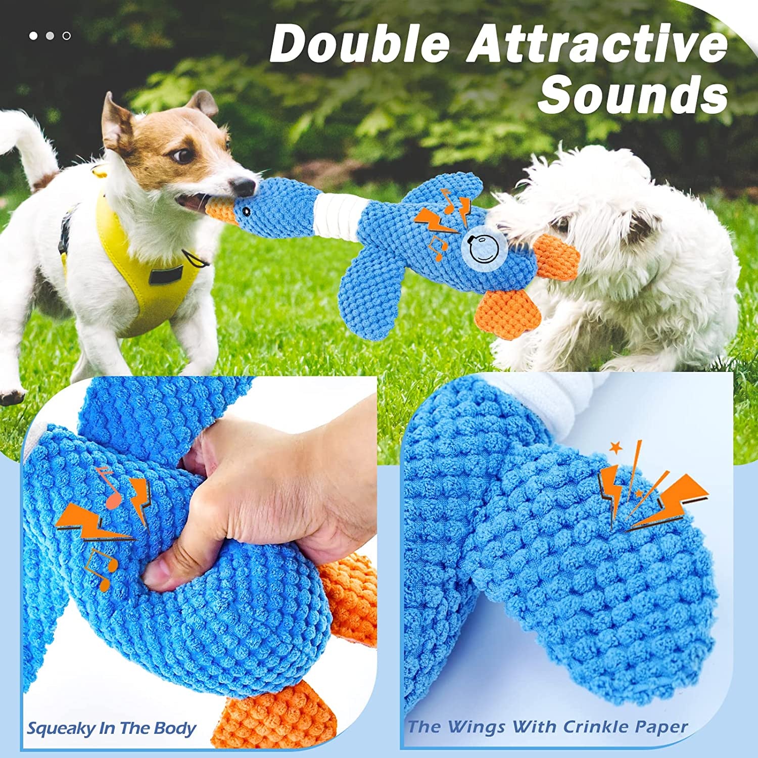 Vitscan Upgraded Goose Indestructible Dog Toys for Aggressive Chewers Small Medium Large Breed, Crinkle Squeaky Plush Dog Puppy Chew Toys for Teething, Duck Puppy Toys