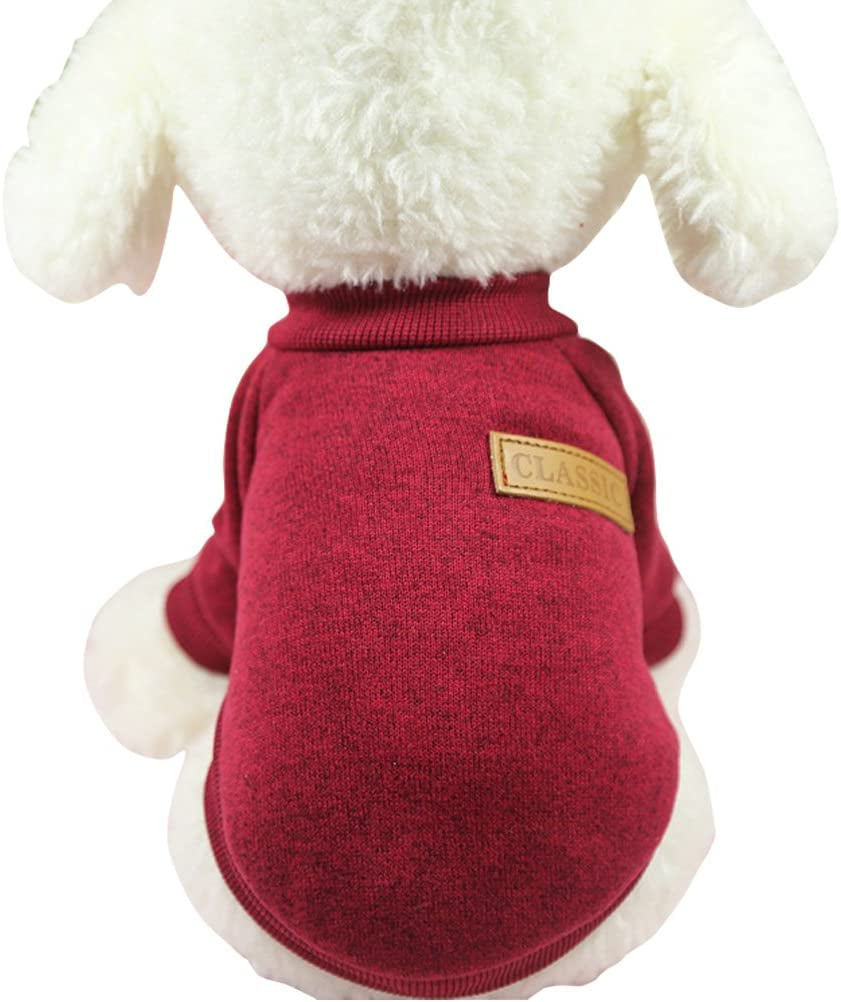 Jecikelon Pet Dog Clothes Dog Sweater Soft Thickening Warm Pup Dogs Shirt Winter Puppy Sweater for Dogs (Wine Red, L)