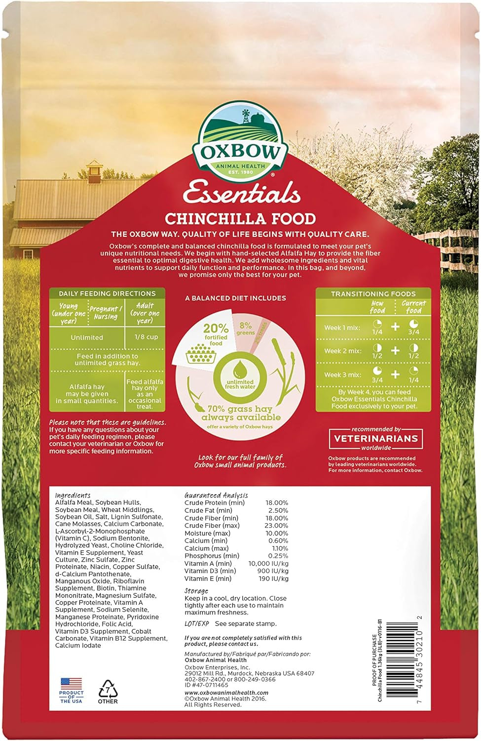 Oxbow Essentials Chinchilla Food - All Natural Chinchilla Food - 3 lb 9 (Packaging may vary)