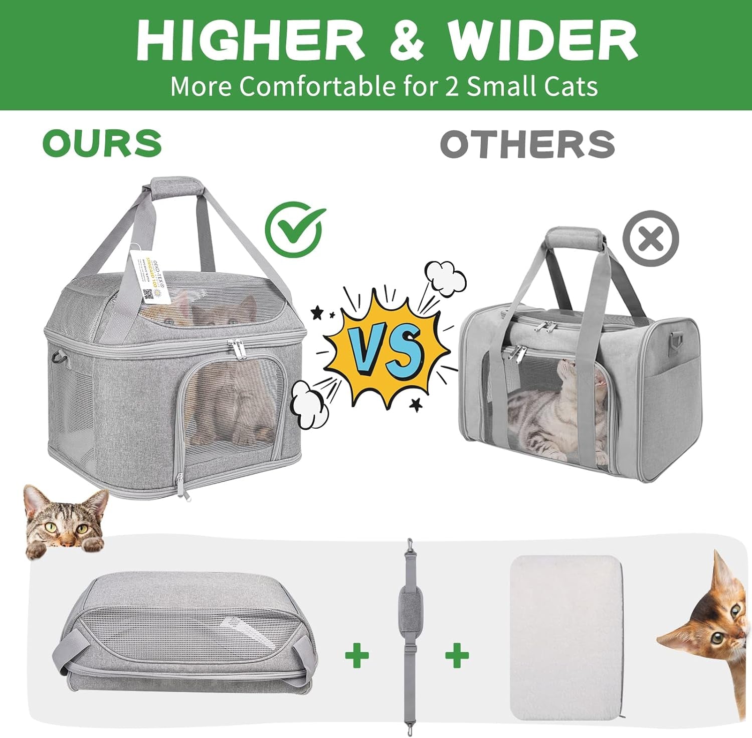 Large Cat Carrier for 2 Cats, OEKO-TEX Certified Soft Side Pet Carrier for Cat, Small Dog, Collapsible Travel Small Dog Carrier, TSA Airline Approved Cat Carrier for Large Cats 20 Lbs-Pink