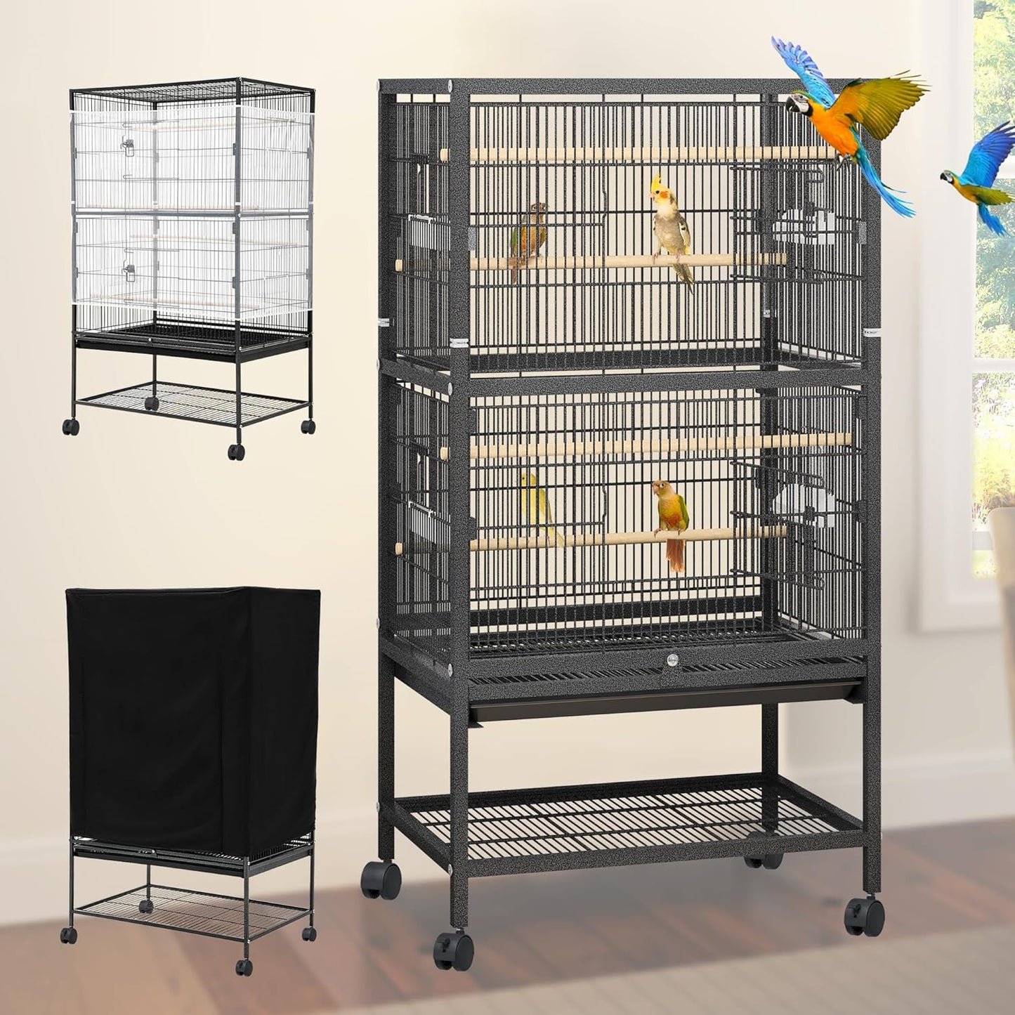 YINTATECH 52 Inches Birdcage Cover and Bird Cage Seed Catcher, Bird Cages for Parakeets, Parrot, Cockatiel, Pigeon, Metal Big Bird Cage