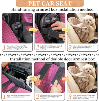 Dog Car Seat for Small Dog Booster Seat Middle Console Doggie Seat Puppy Car Seat for Small Dogs 0-15 Ibs(Brown)