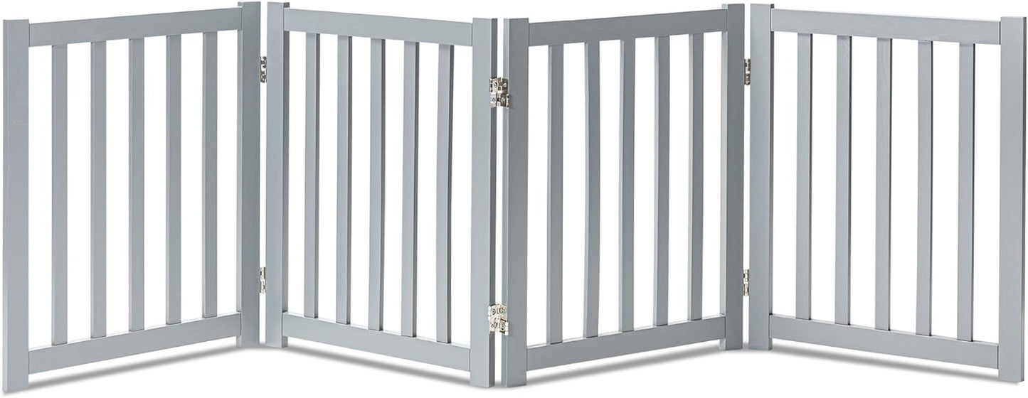 LZRS Solid Hardwood Freestanding Pet Gate,Wooden Dog Gates for Doorways,Nature Wood Dog Gates for the House,Dog Gate for Stairs,Freestanding Indoor Gate Safety Fence,Grey,24" Height-4 Panels